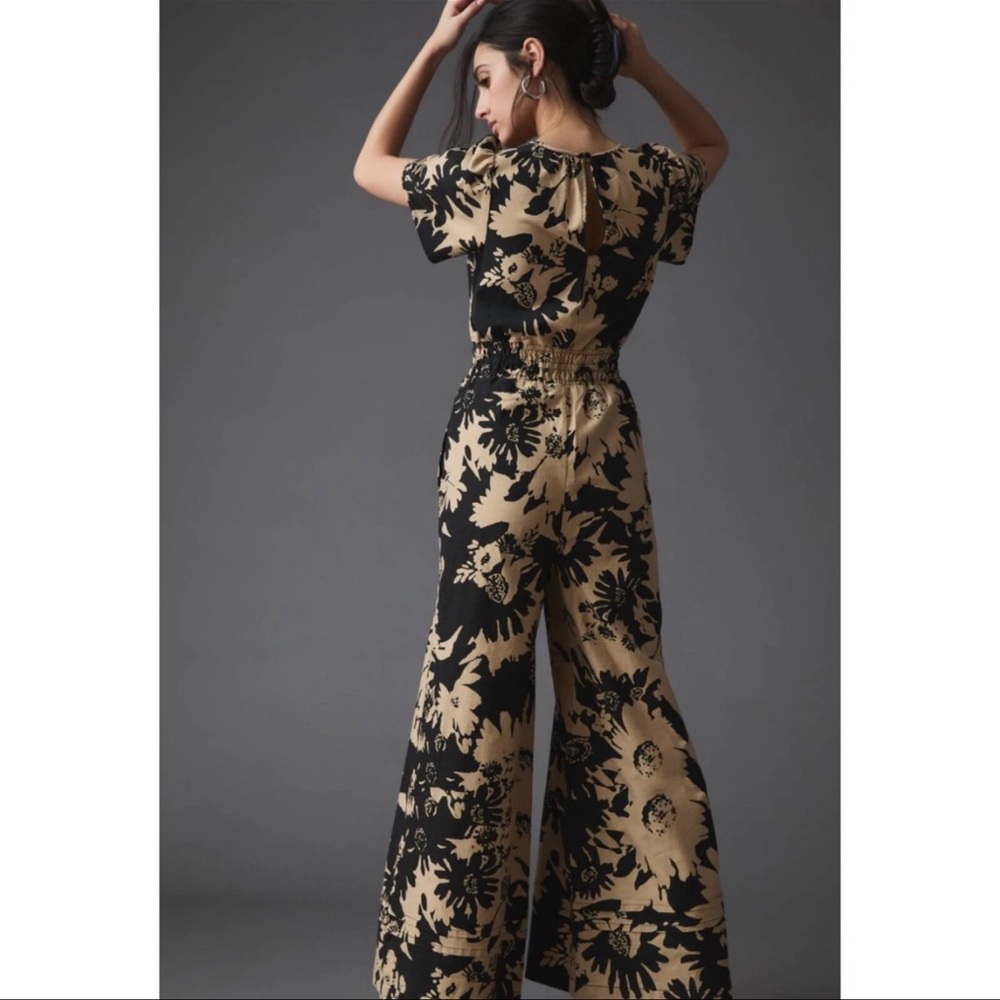 Anthropologie The Somerset Jumpsuit - black/tan/floral